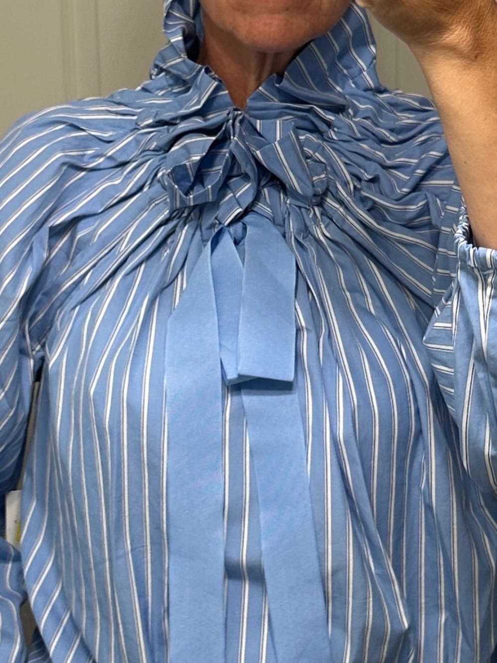 Free Assembly Blue Stripe Tie-Neck Blouse - Picture 6 of 8